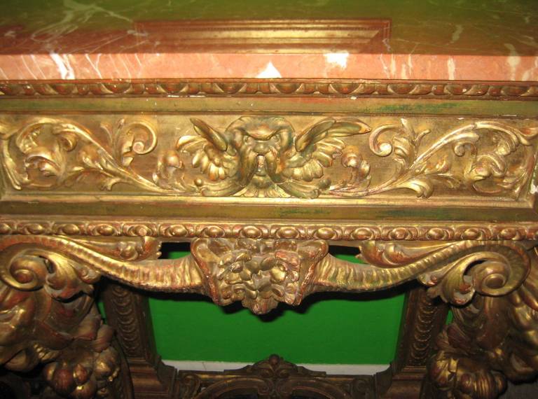 Large 19th Century Italian Carved Giltwood, Marble-Top Console Table 2