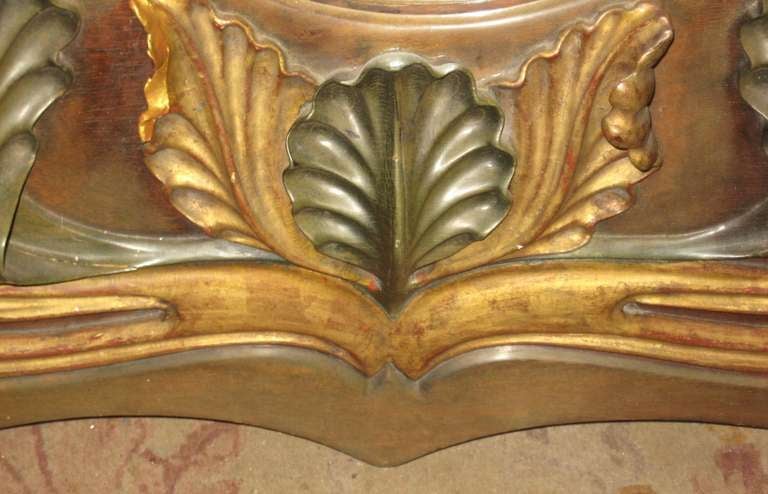 19th Century Large Art Nouveau Carved Painted and Parcel Gilt Wood Mirror