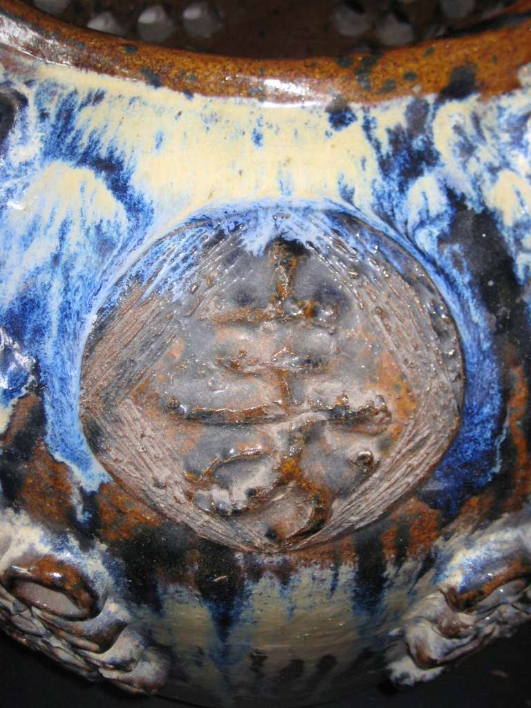 Late 20th Century Large Chinese Splash Glazed Pottery Planter, Artist Signed and Dated