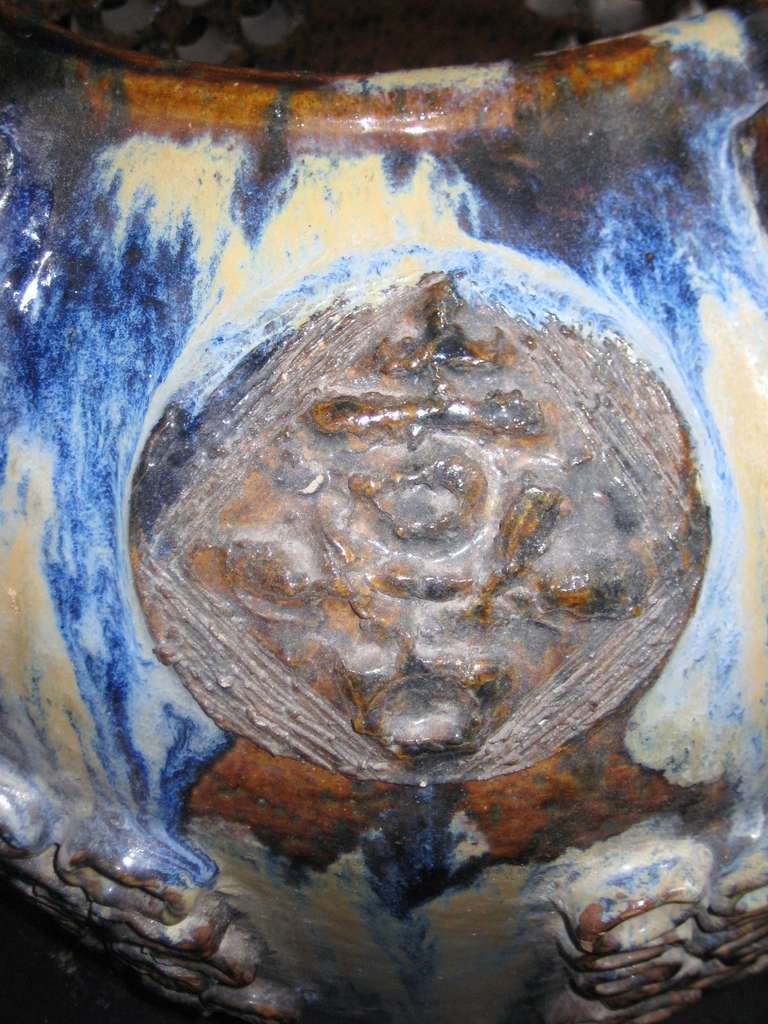 Large Chinese Splash Glazed Pottery Planter, Artist Signed and Dated 3