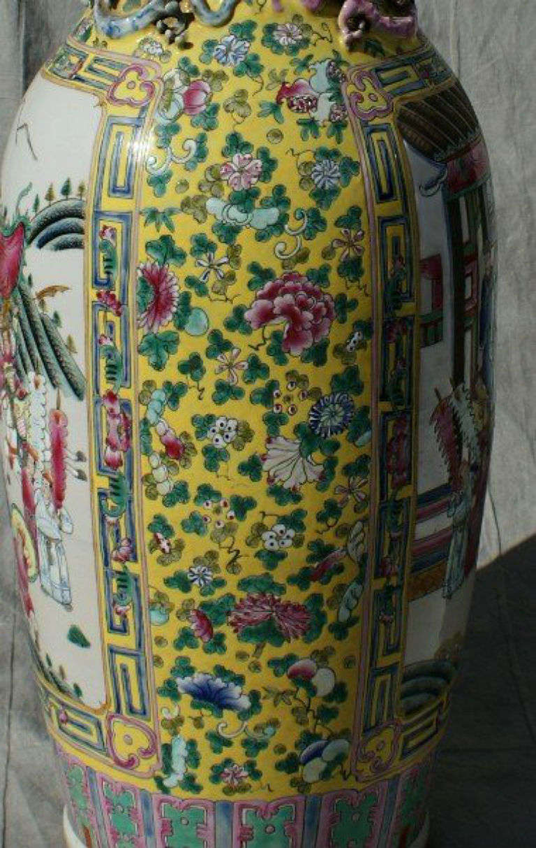 Porcelain Fine Pair of 19th c. Chinese Famille Jaune porcelain Palace Size Vases