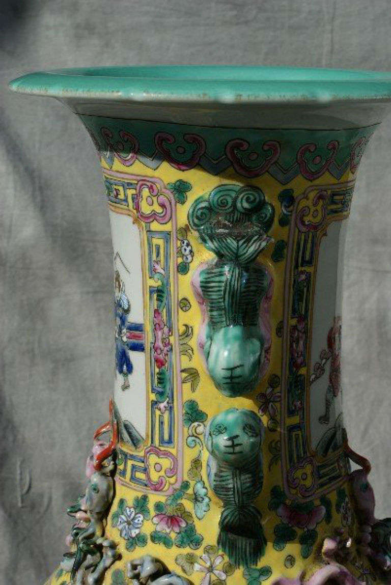 Fine Pair of 19th c. Chinese Famille Jaune porcelain Palace Size Vases 1