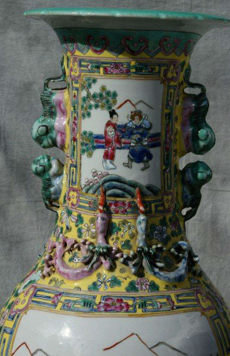 Fine Pair of 19th c. Chinese Famille Jaune porcelain Palace Size Vases 3