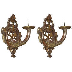 Pair of 18th Century Italian Carved and Silver Gilt Wall Sconces