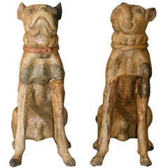 Two 19th C. Terracotta Models of Seated Bull Dogs