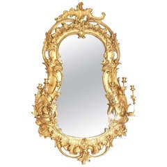 Antique 18th Century Rococo Carved and Water Gilt Girandole Mirror