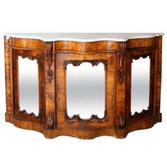 19th Century English Victorian Caved Walnut and Marble-Top Credenza
