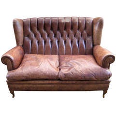 Vintage English Leather Pub Sofa