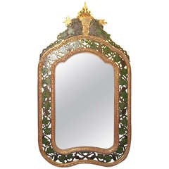 19th C. Italian Carved Gilt And Polychrome Painted Mirror