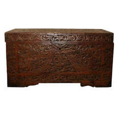 19th c. Chinese Carved Wood Trunk
