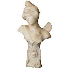 Beautiful Art Nouveau Carved Marble Bust of a Young Woman