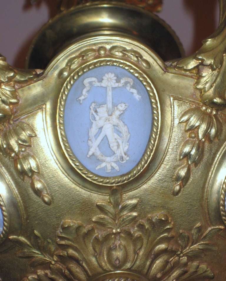 British Gilt Bronze And Jasperware Six Light Chandelier In The Manner Of Robert Adam