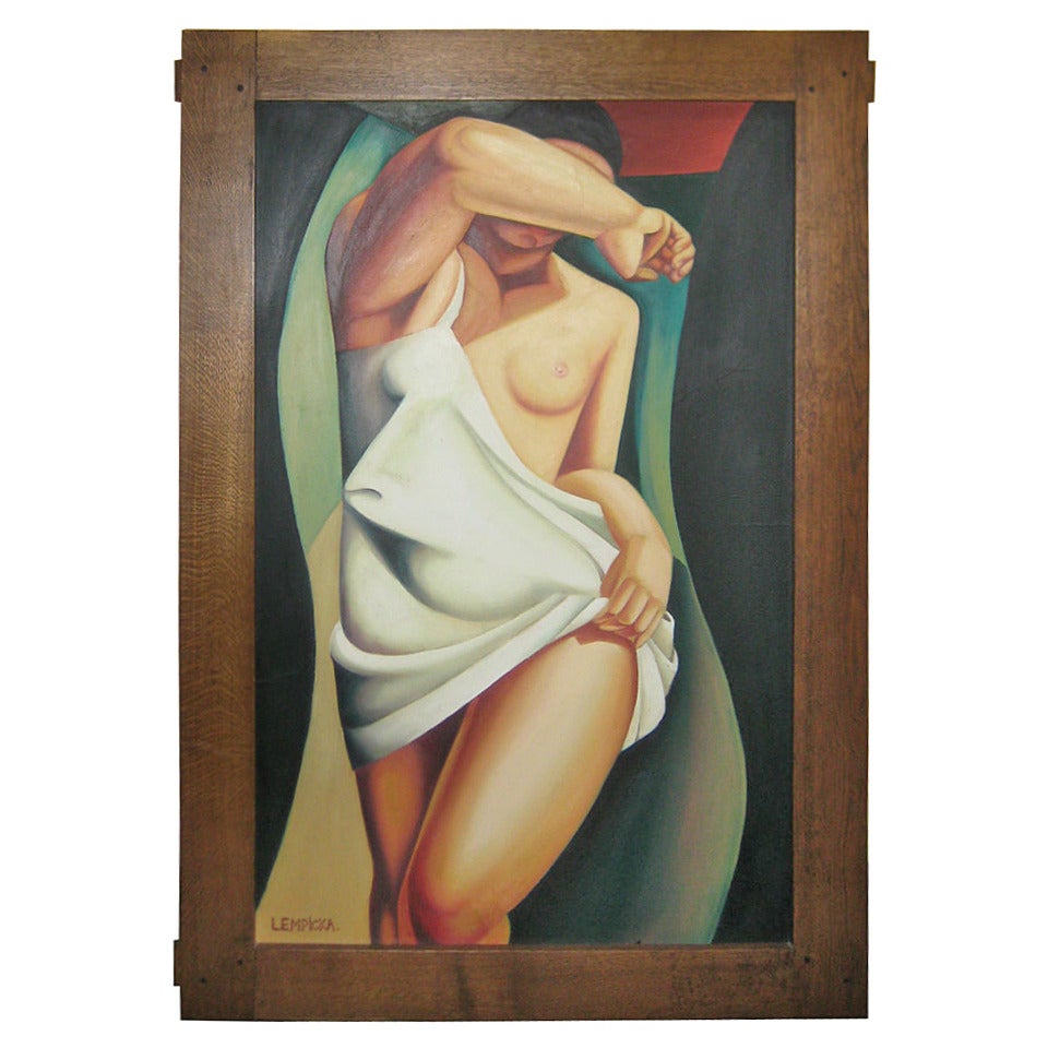 After Tamara De Lempicka, Oil on Canvas, Portrait of a Nude Woman