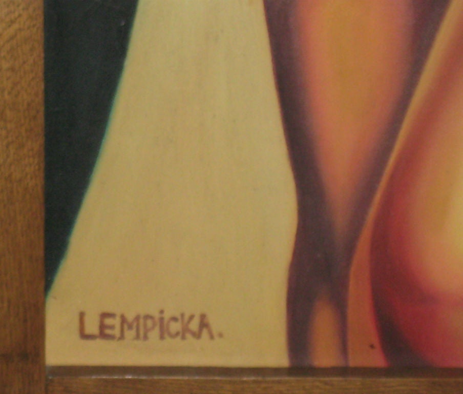 Polish After Tamara De Lempicka, Oil on Canvas, Portrait of a Nude Woman