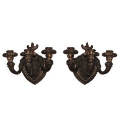 Pair of Italian Gilt-Wood Three-Light Sconces