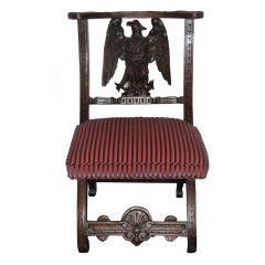 Antique Italian Carved Walnut X-Frame Chair
