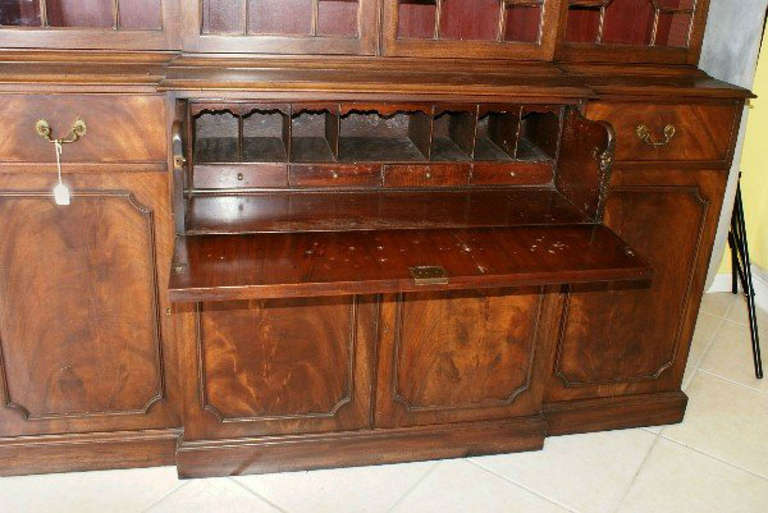 Glass Chippendale Mahogany Breakfront Secretary