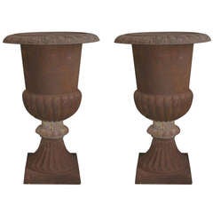 Monumental Pair of French 4' 2" Cast Iron Garden Urns