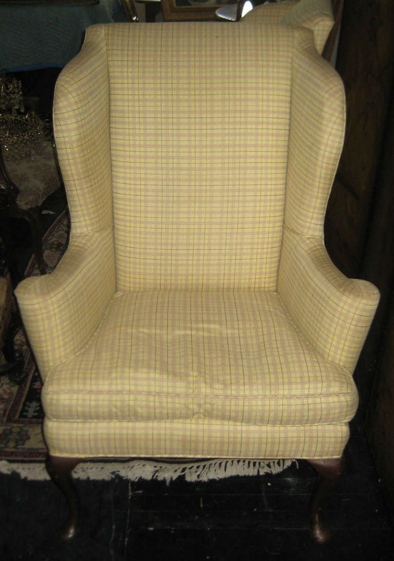 Unknown Pair of Queen Anne Wing Chairs with Down and Feather Seats For Sale