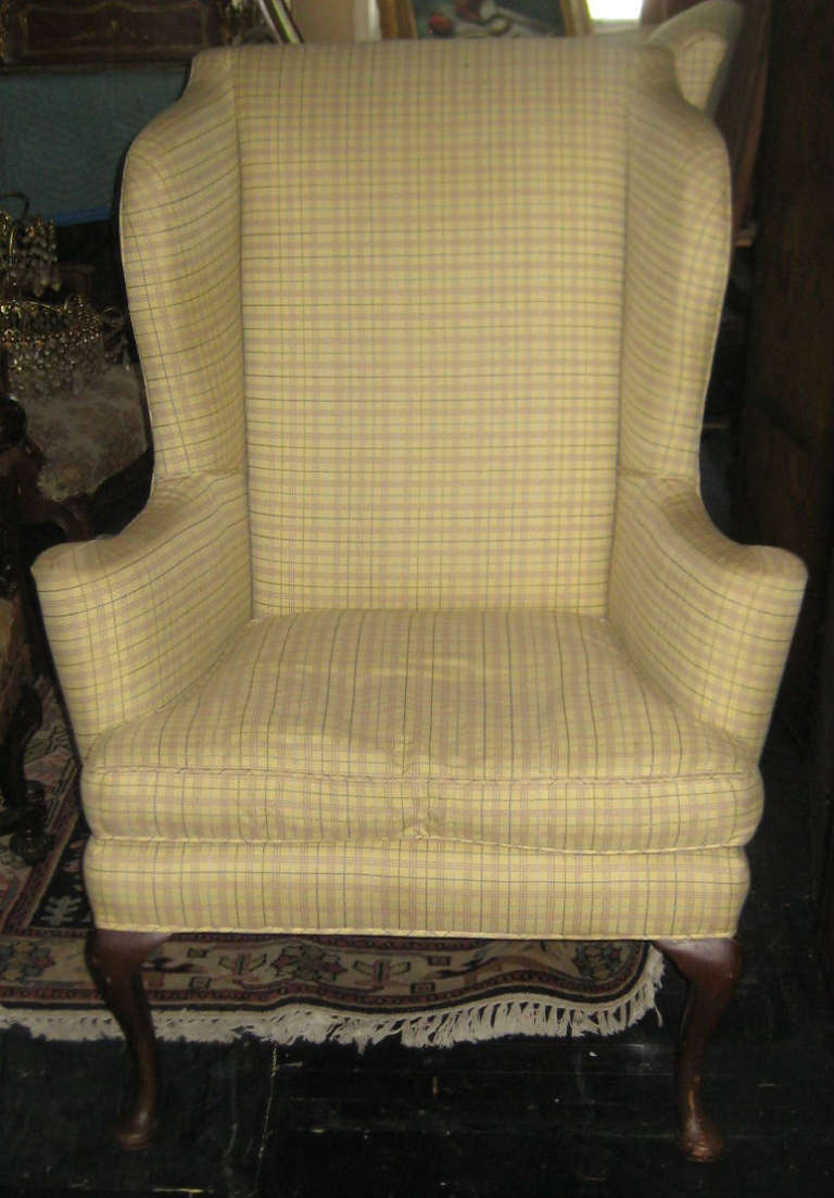 Pair of Queen Anne Wing Chairs with Down and Feather Seats