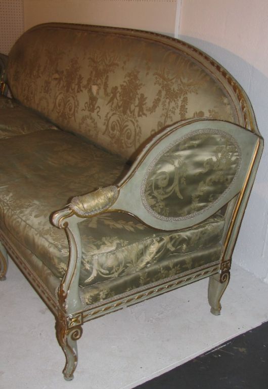 Neoclassical 19th c. Italian Palace Size Painted and Parcel Gilt Sofa