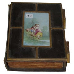 Continental porcelain and leather brass bound photograph album