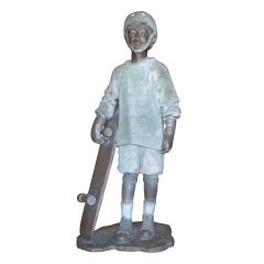 Lifesize Bronze Boy with Skateboard Sculpture by G. Mancini