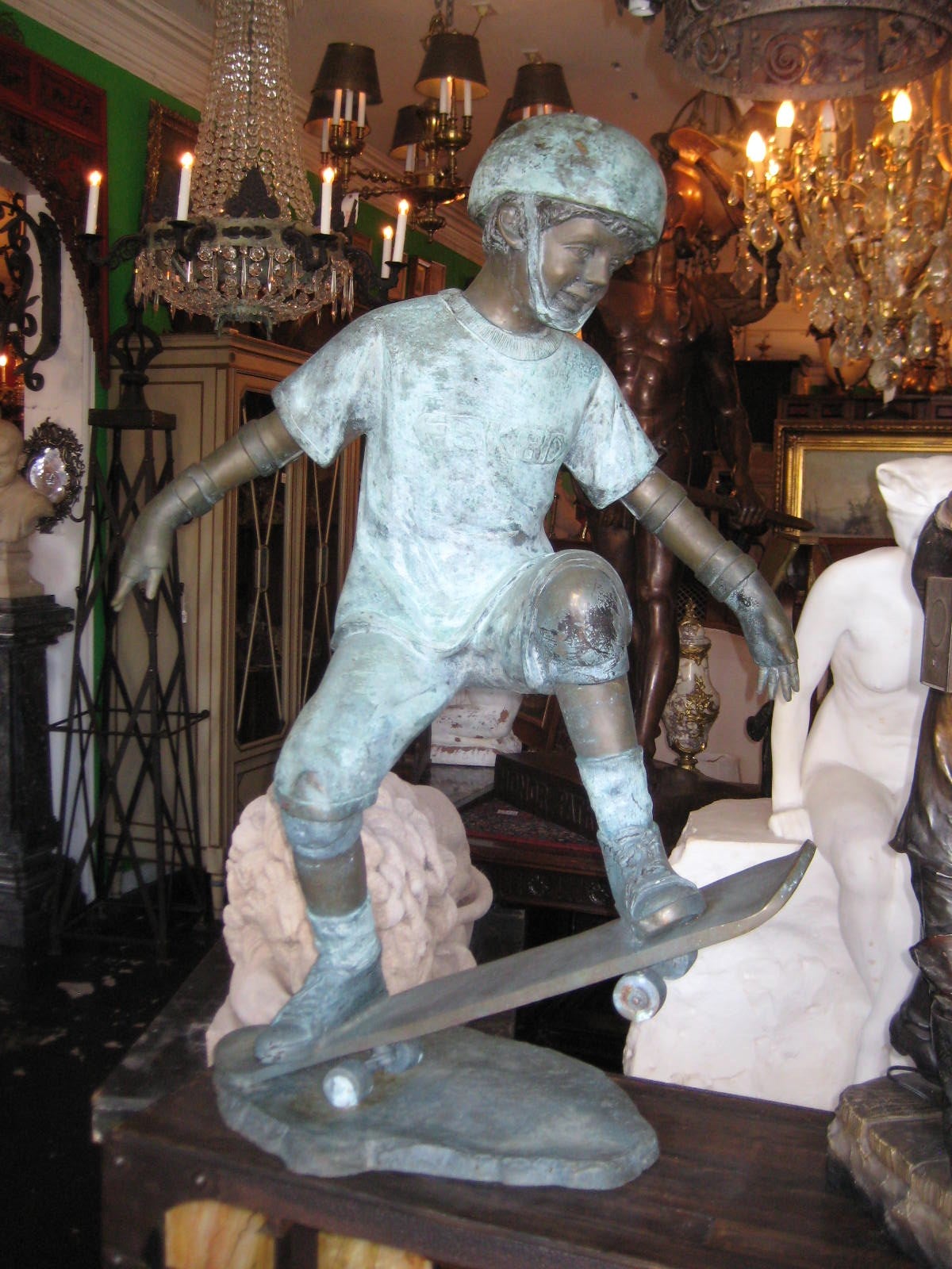 Lifesize Bronze Boy on Skateboard Sculpture by G. Mancini