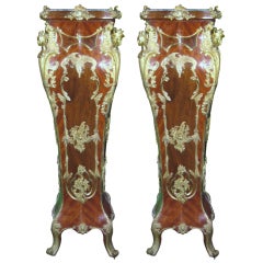 Pair of Louis XV style kingwood bronze-mounted pedestals