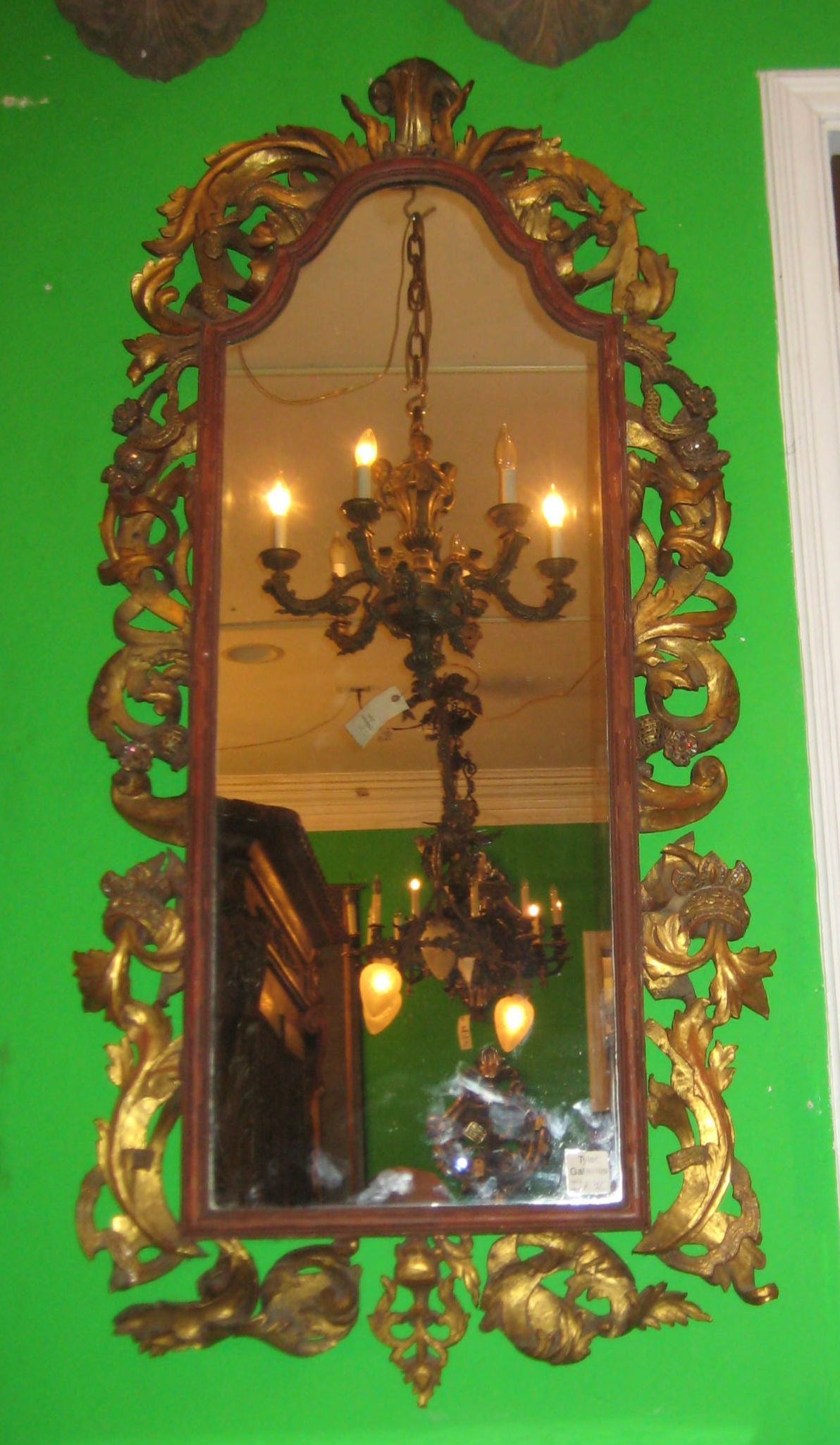 Antique Southeast Asian Gilt-wood and Jeweled Mirror