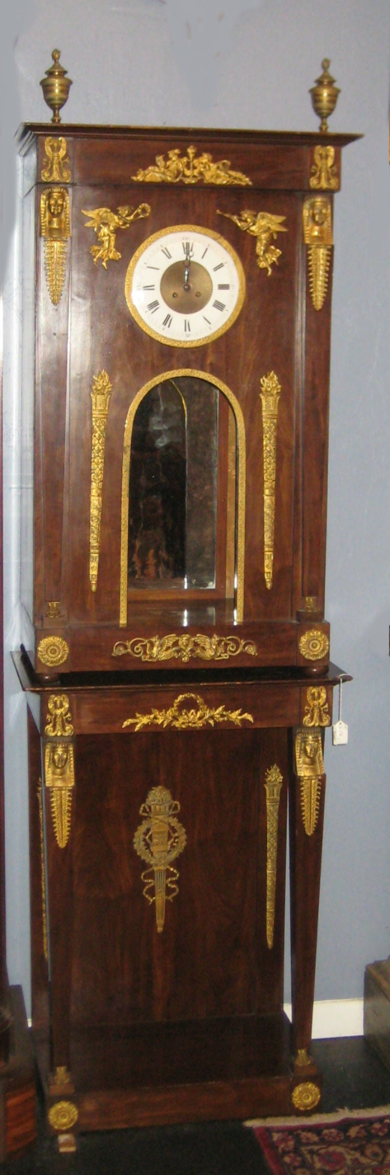 19th Century Empire Mahogany and Gilt Bronze Clock on Stand