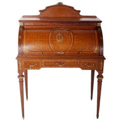 Antique Louis XVI style bronze-mounted oak roll top desk
