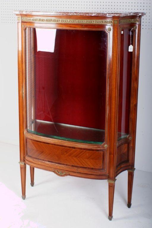 Louis XVI style bronze-mounted mahogany and marble-top curio