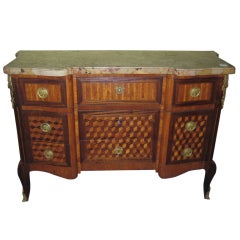 19th Century Louis XV Parquetry Inlaid Marble-Top Commode