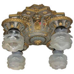 Art Deco Polychrome Painted Four Light Ceiling Fixture