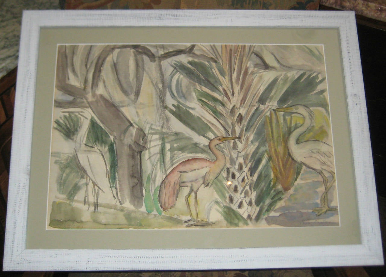 Oliver Newberry Chaffee, American 1881-1944, Aigrette & Heron, watercolor on paper, titled and dated lower left: Ormond Beach, 1940 and signed lower right: Oliver Chaffee. Sight size: 14