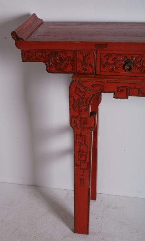 Chinese red lacquer elm wood alter table