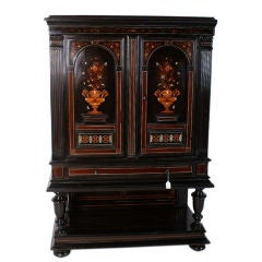 Italian walnut ebonized and ivory inlaid two-door cabinet