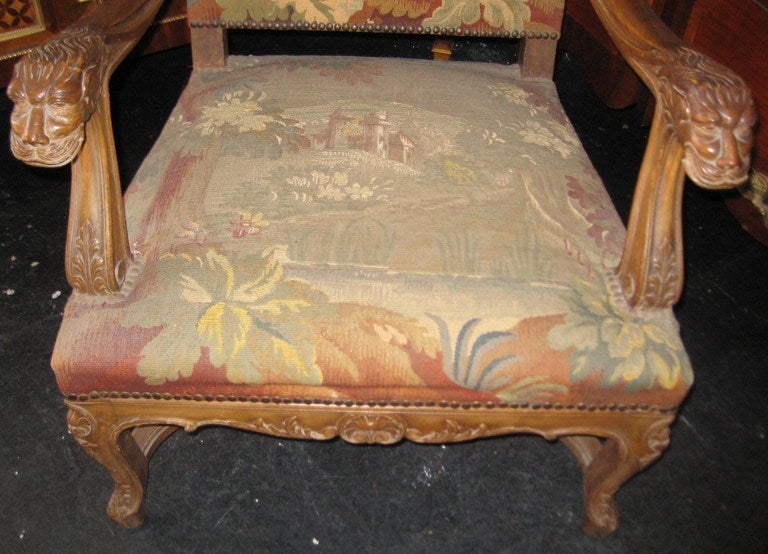 Pair of 19th Century Louis XV style Carved Walnut Fauteuils In Good Condition For Sale In Miami, FL