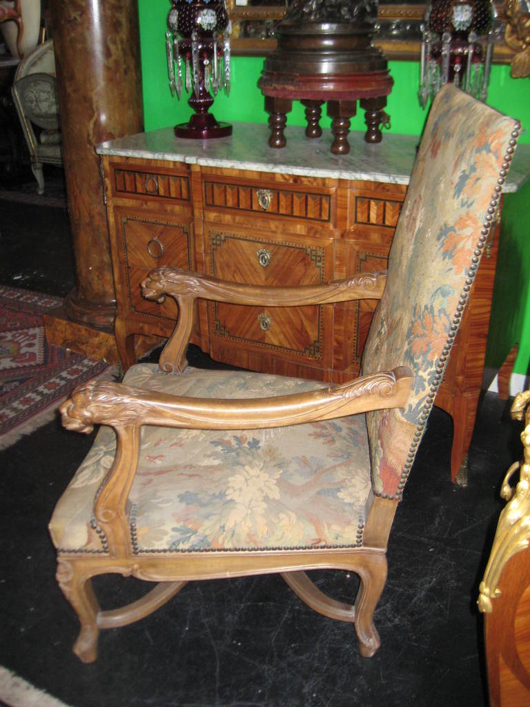 Pair of 19th Century Louis XV style Carved Walnut Fauteuils For Sale 3