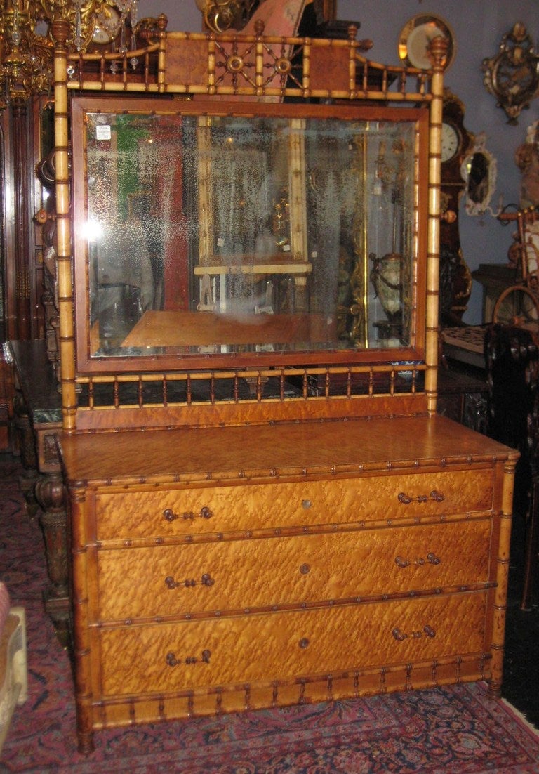 19th c. R. J. Horner Maple & Faux Bamboo Dresser & Mirror