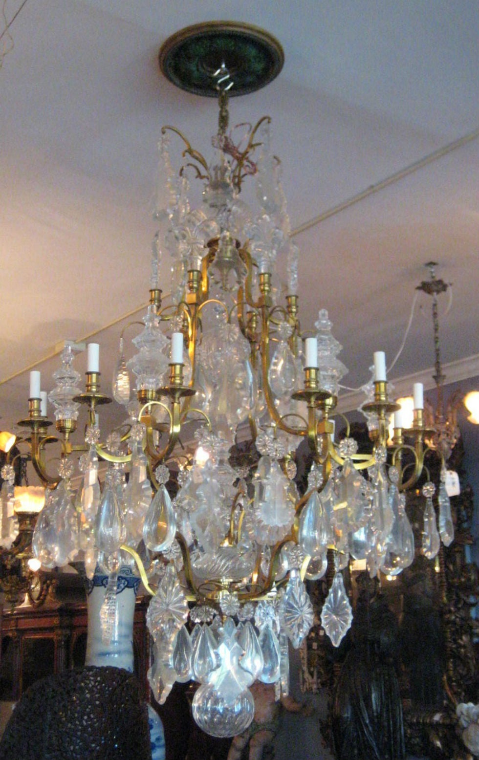 Large 19th c. Louis XV style bronze and crystal chandelier