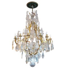 Large 19th c. Louis XV style bronze and crystal chandelier