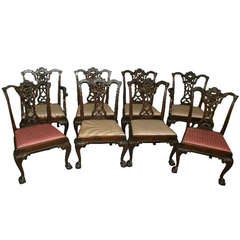 Set of eight Beautifully Carved Irish Chippendale Dining Chairs