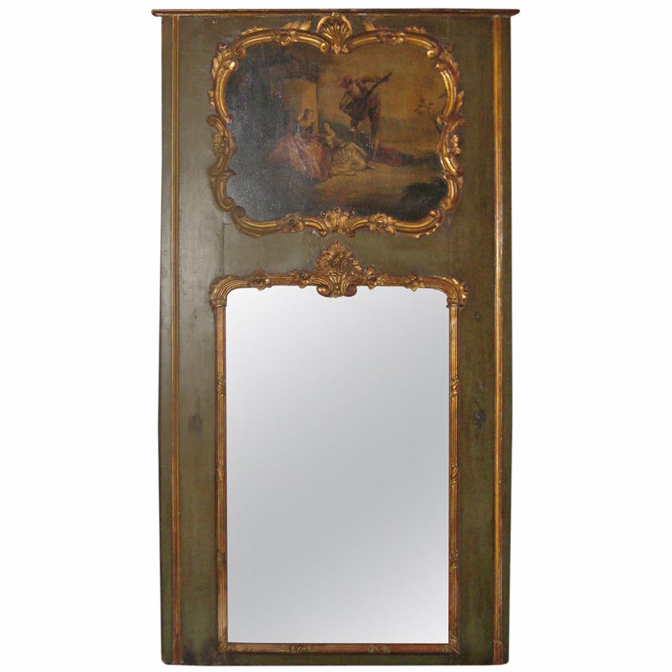 18th Century Louis XV Painted and Parcel Gilt Trumeau Mirror