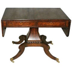 Antique 19th C Regency Inlaid Rosewood Drop Side Table