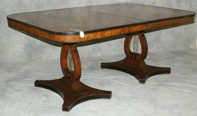 Regency mahogany lyre-form double pedestal dining table. 

Measures: Height 29
