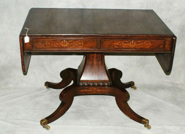 19th C Regency Inlaid Rosewood Drop Side Table
