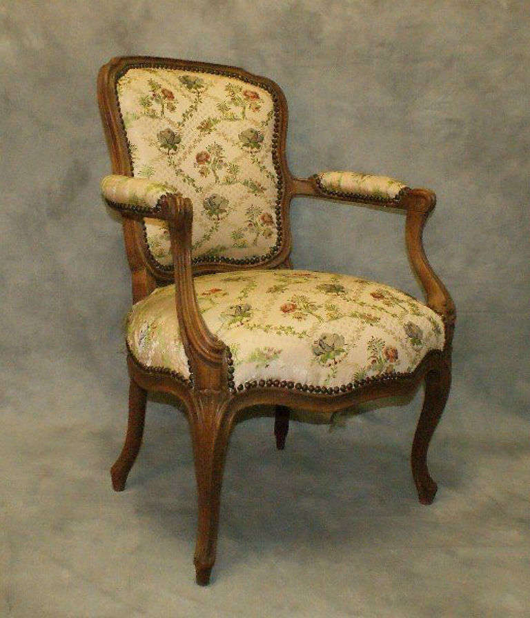 Upholstery Pair of 19th c. French Louis XV Carved Fauteuils For Sale