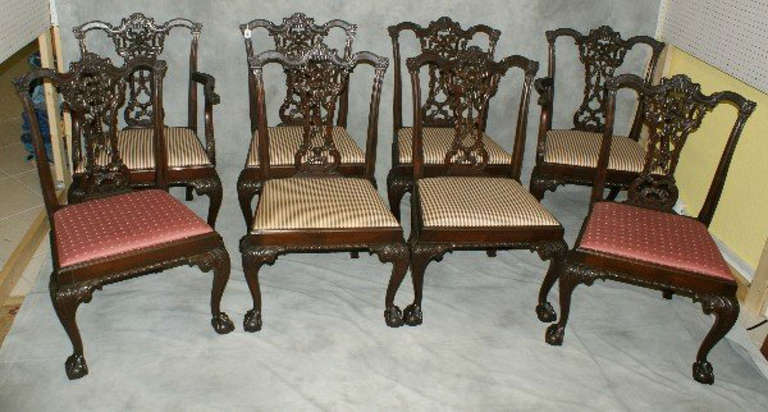 Set of eight Beautifully Carved Irish Chippendale Dining Chairs